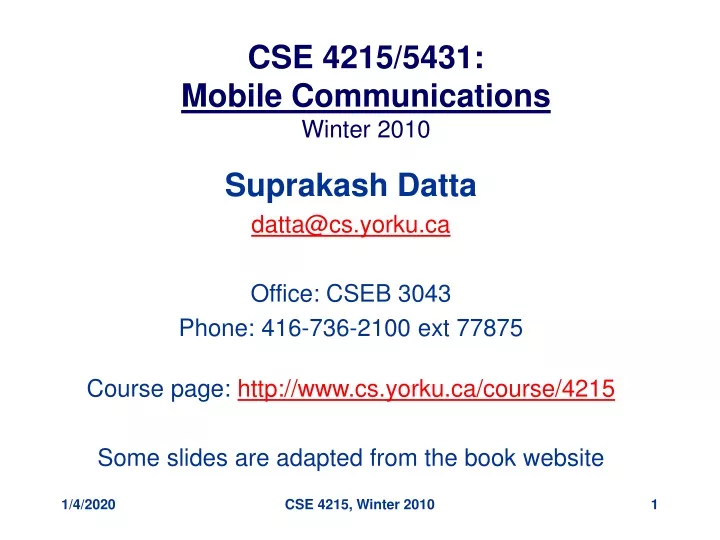 cse 4215 5431 mobile communications winter 2010