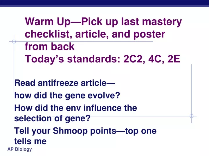 warm up pick up last mastery checklist article and poster from back today s standards 2c2 4c 2e