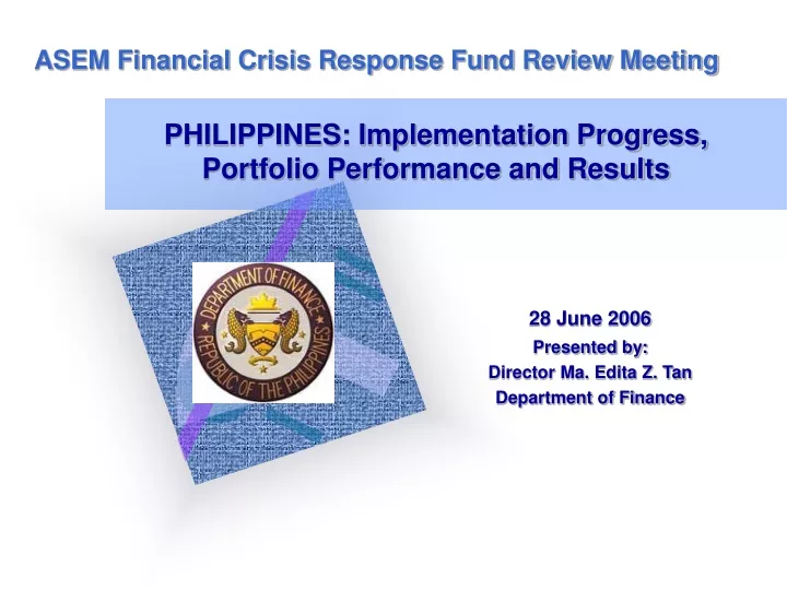 philippines implementation progress portfolio performance and results