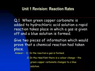 Unit 1 Revision: Reaction Rates