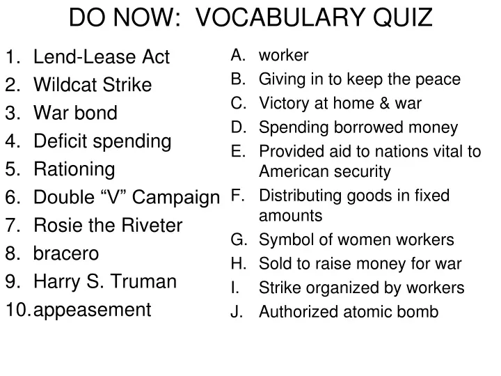 do now vocabulary quiz