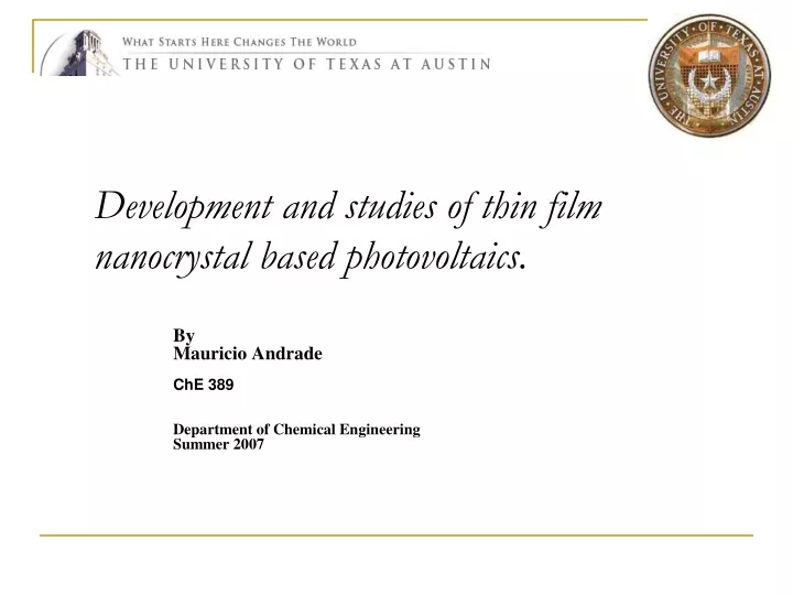 development and studies of thin film nanocrystal based photovoltaics