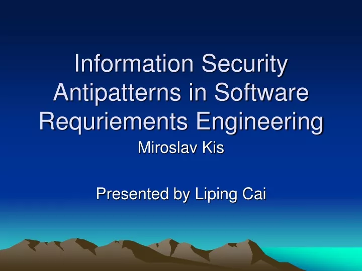 information security antipatterns in software requriements engineering