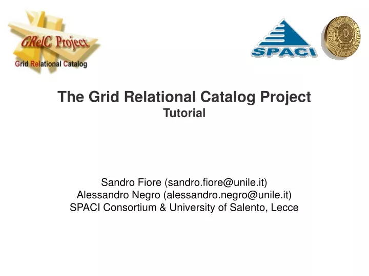 the grid relational catalog project tutorial