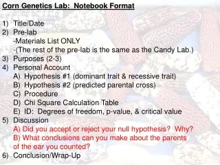 Corn Genetics Lab:  Notebook Format Title/Date Pre-lab -Materials List ONLY