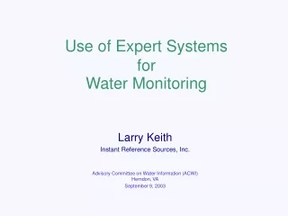 Use of Expert Systems for Water Monitoring