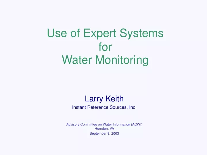 use of expert systems for water monitoring