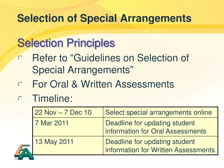 selection of special arrangements