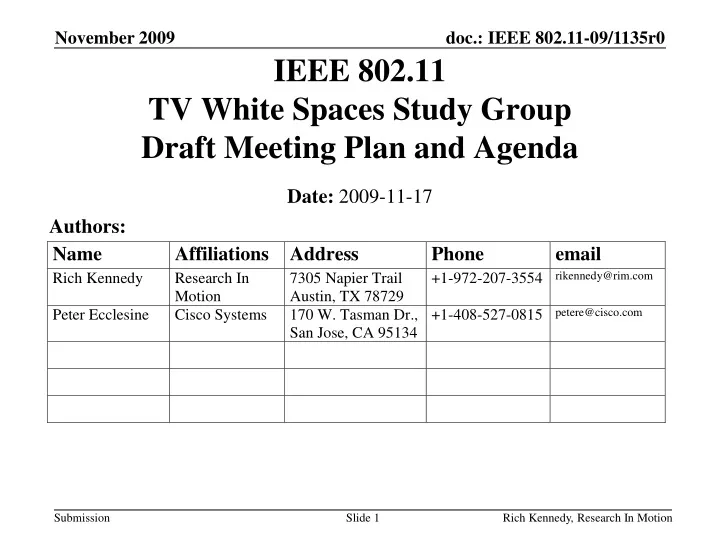 ieee 802 11 tv white spaces study group draft meeting plan and agenda