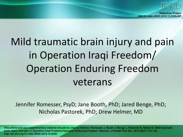 mild traumatic brain injury and pain in operation iraqi freedom operation enduring freedom veterans