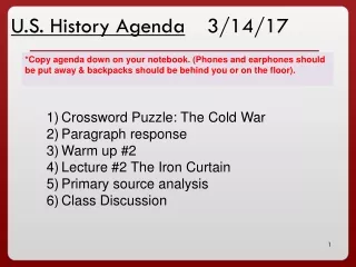 U.S. History Agenda 	   3/14/17
