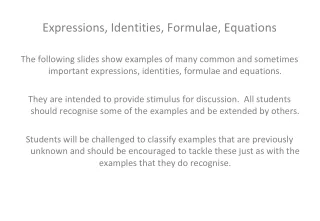 Expressions, Identities, Formulae, Equations
