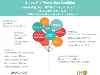 Global HIV Prevention Coalition Leadership for HIV Primary Prevention 23 July 2018, 12:30 – 14:30