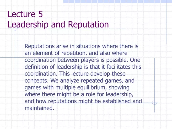 lecture 5 leadership and reputation