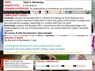 TOPIC:	 	Topic 4: Marketing  LESSON TITLE: 	E-commerce