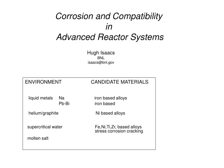 corrosion and compatibility in advanced reactor