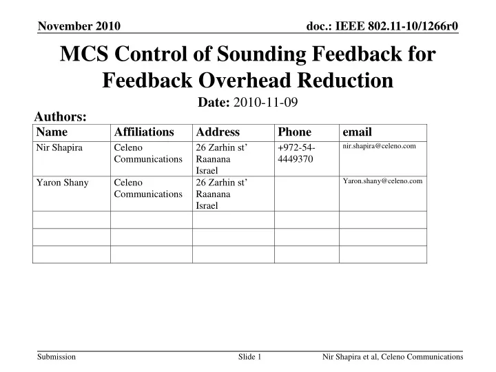 mcs control of sounding feedback for feedback overhead reduction