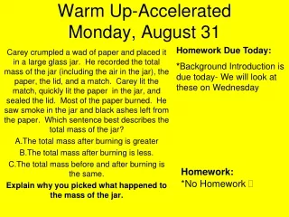 Warm Up-Accelerated Monday, August 31