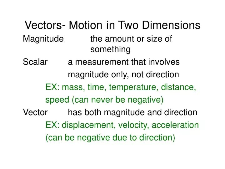 vectors motion in two dimensions