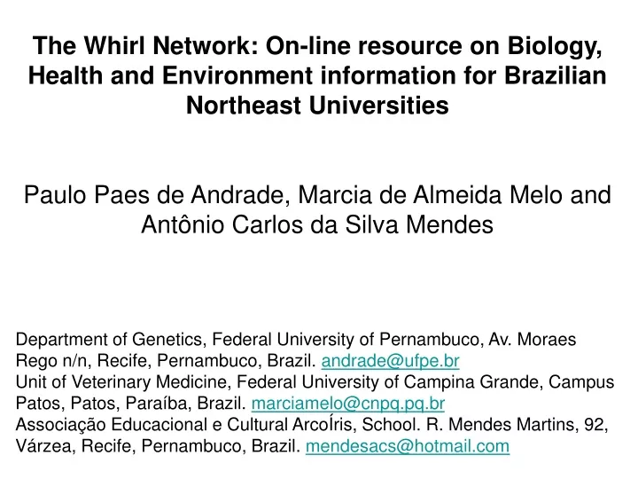 the whirl network on line resource on biology