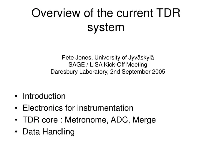 overview of the current tdr system
