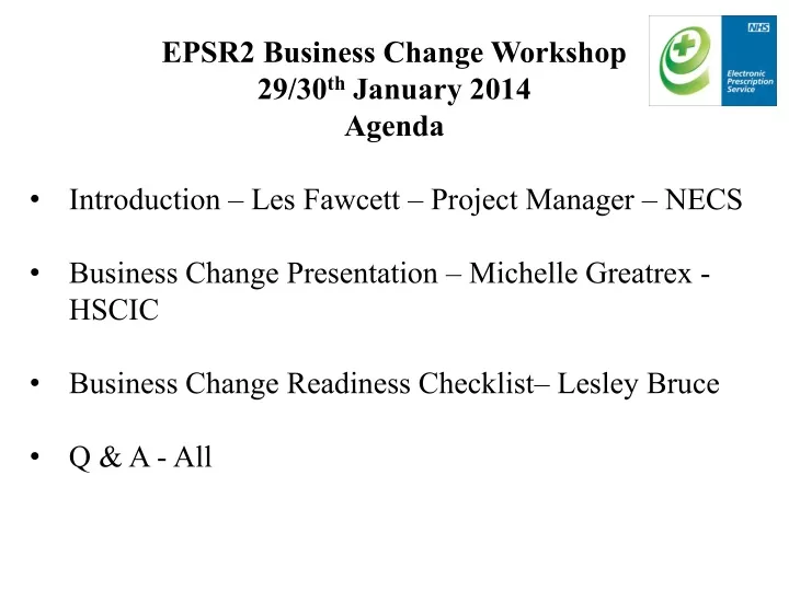 epsr2 business change workshop 29 30 th january