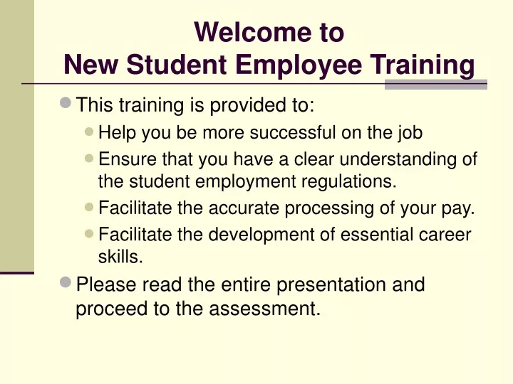 welcome to new student employee training