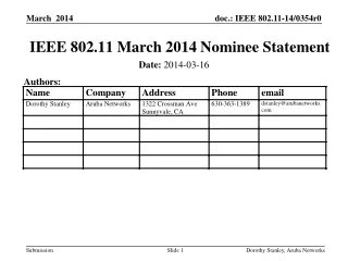 IEEE 802.11 March 2014 Nominee Statement