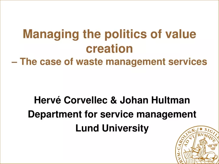 managing the politics of value creation the case of waste management services
