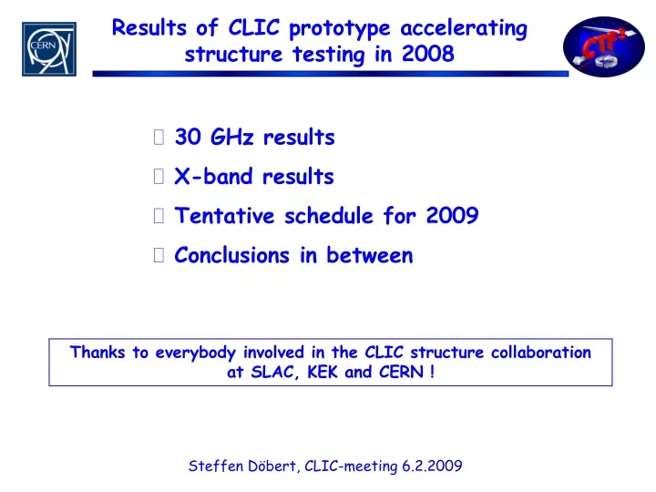 results of clic prototype accelerating structure