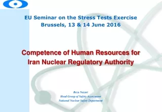 EU Seminar on the Stress Tests Exercise Brussels, 13 &amp; 14 June 2016