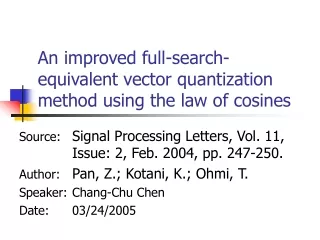An improved full-search-equivalent vector quantization method using the law of cosines