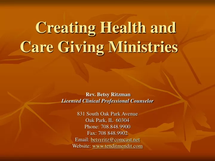 creating health and care giving ministries
