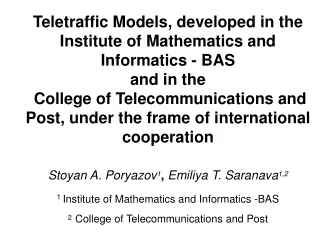 teletraffic models developed in the institute