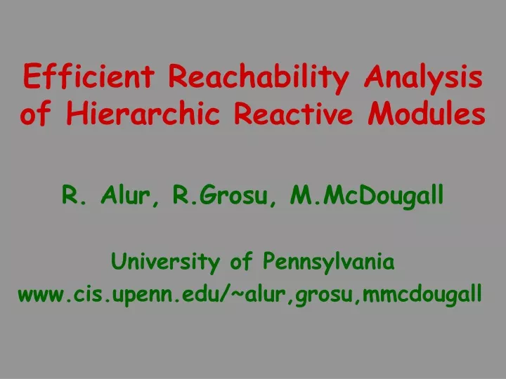 efficient reachability analysis of hierarchic