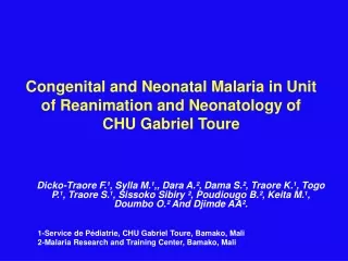 Congenital and Neonatal Malaria in  Unit of Reanimation and Neonatology of CHU Gabriel Toure