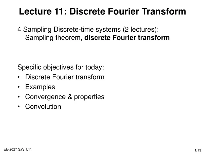 lecture 11 discrete fourier transform