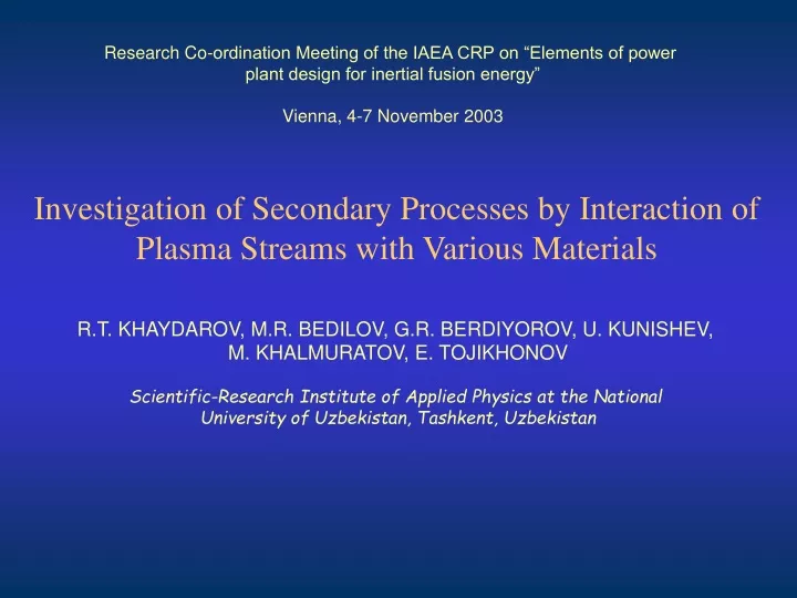 research co ordination meeting of the iaea