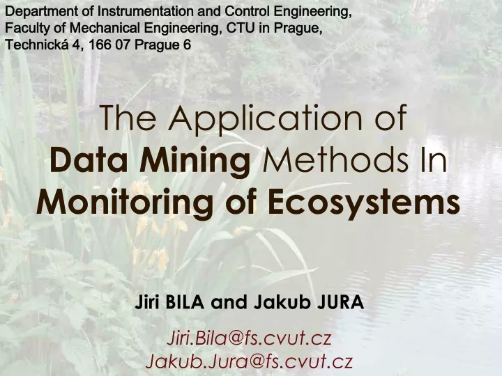 the application o f data mining methods in monitoring o f ecosystems