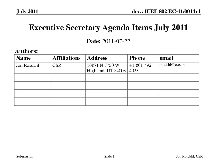 executive secretary agenda items july 2011