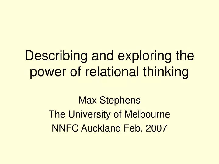 describing and exploring the power of relational thinking