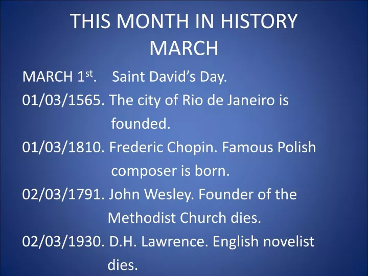 this month in history march