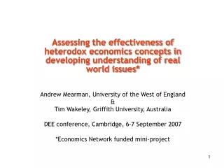 Andrew Mearman, University of the West of England  &amp;  Tim Wakeley, Griffith University, Australia