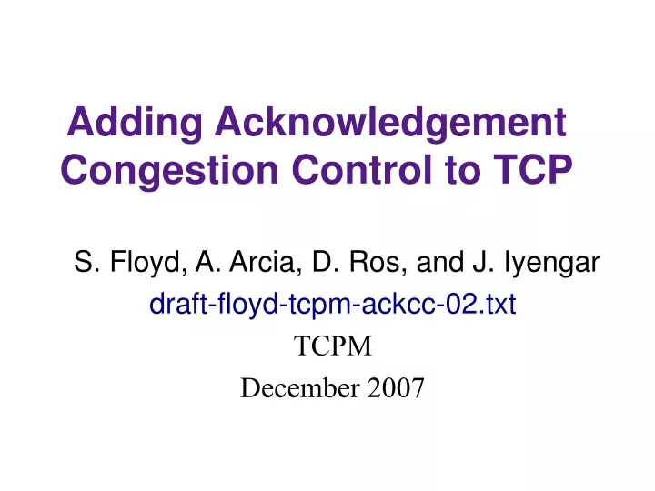adding acknowledgement congestion control to tcp