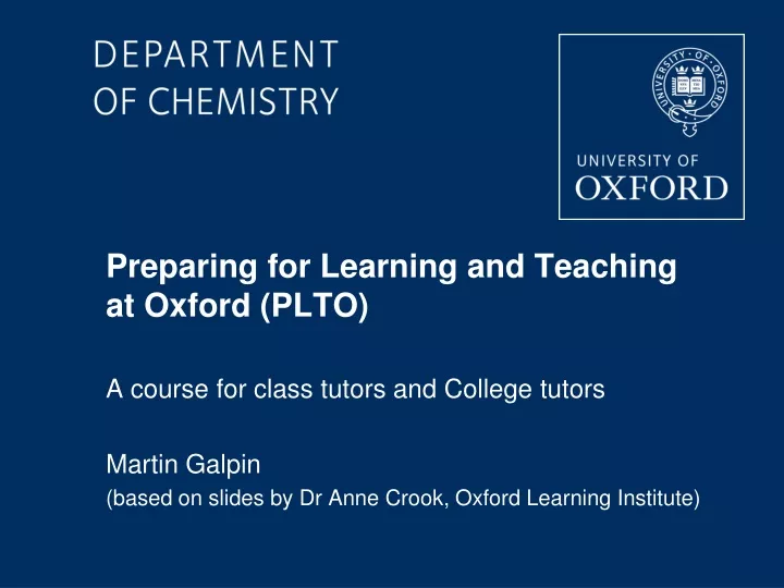 preparing for learning and teaching at oxford plto
