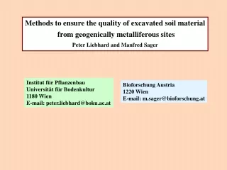 Methods to ensure the quality of excavated soil material  from geogenically metalliferous sites