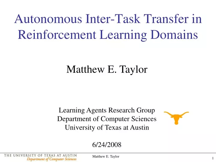 autonomous inter task transfer in reinforcement learning domains