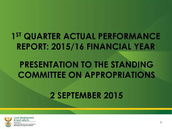 1 st quarter actual performance report 2015 16 financial year