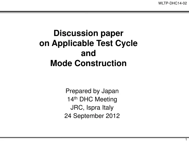 discussion paper on applicable test cycle