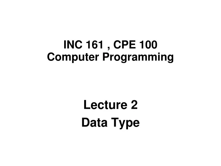 inc 161 cpe 100 computer programming